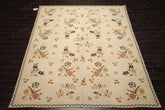 8x10 Ivory, Blue, Green Color Hand Woven Portugese Needlepoint Wool Traditional Oriental Rug
